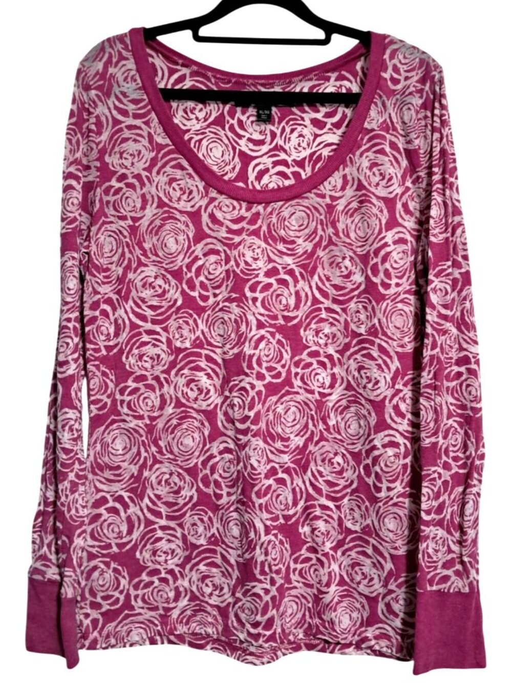 City Streets Pink Floral Burnout Print Womens Long Sleeve Shirt XL Polyester/Cot